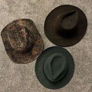 Stylish Hat Trio - Snake Print, Brown, and Grey